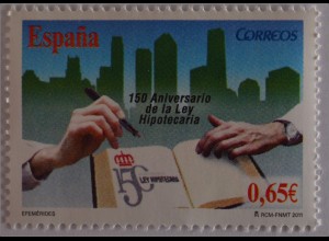 Spanien Spain España 2011, Michel Nr. 4589, 150 J. Hypothekengesetz, Hände, Buch
