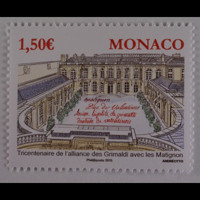 Monako Monaco 2015, Michel Nr. 3257, 300 J. Allianz zwischen Grimaldis, Matignon