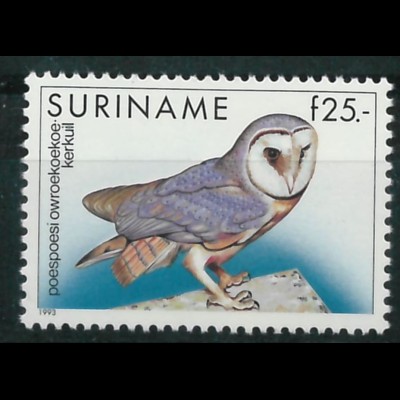 Surinam Michel Nr. 1429 Freimarke Vögel Gelbbauchkreischeule 1993