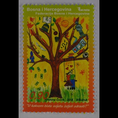 Bosnien Herzegowina 2015 Michel Nr. 674 Kindermarke Kinderbild Baum Herz