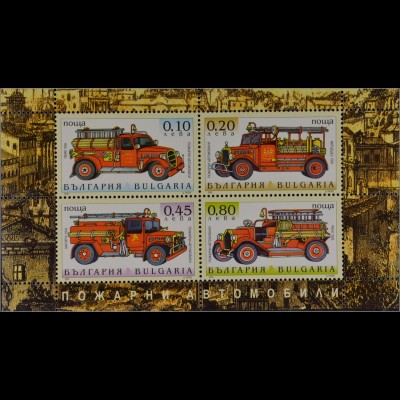 Bulgarien Bulgaria 2005, Block 273, Feuerwehrautos, Peugeot 1936, Mercedes 1935