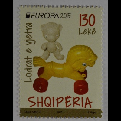 Albanien 2015 Michel Nr. 3486 Historisches Spielzeug Europa Rollpferd Teddybär