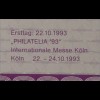 Sonderblatt der Sonderpostkarte Philatelia 1993 Köln Philatelia mit T`Card 93