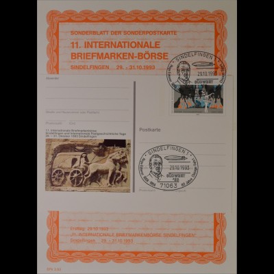 Sonderblatt der Sonderpostkarte Briefmarken Börse Sindelfingen 1993 Hugo Eckener
