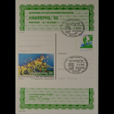 Sonderblatt der Sonderpostkarte Hansephil 1995 Rostock 100 Jahre Mecklenburg