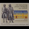 Sonderblatt der Sonderpostkarte Briefmarkenbörse Sindelfingen 1999 Goethehaus