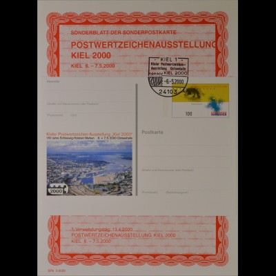 Sonderblatt der Sonderpostkarte Postwertzeichenausstellung Kiel 2000 