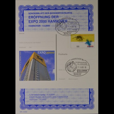 Sonderblatt der Sonderpostkarte Eröffnung der EXPO 2000 Hannover Expo