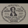 Sonderblatt der Sonderpostkarte Briefmarkenmesse Rheinland Pfalz 2001 Koblenz