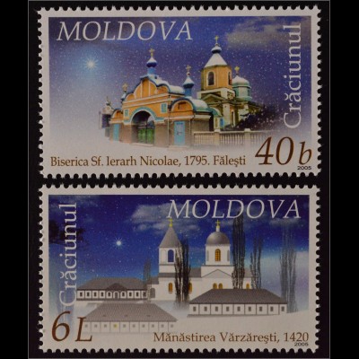 Moldawien Moldova 2005 Michel Nr. 533-34 Weihnachten Kirchen und Klöster
