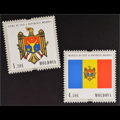 Moldawien Moldova 2010 MiNr. 717-18 Sw waag. Sicherheitszähnung Staatssymbole