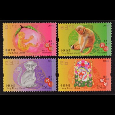 Hongkong 2016 Nr. 2014-18 Jahr des Affen Chin. Horoskop Tolle Affenmotive