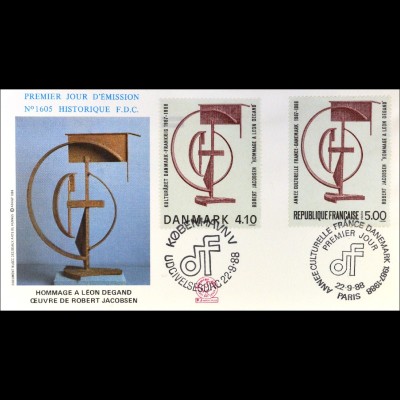 Frankreich 2687 Dänemark 928 Kulturjahr Brief Parallelausgabe Joint Issue 1988