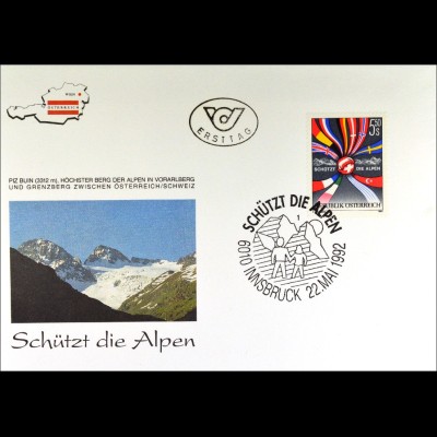 Österreich 2065 FDC Schützt die Alpen Gemeinschatsausgabe Joint Issue 1992