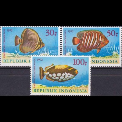 Indonesien 1972, Michel Nr.722-24, Meeresfische (II), Triangel-Falterfisch ...