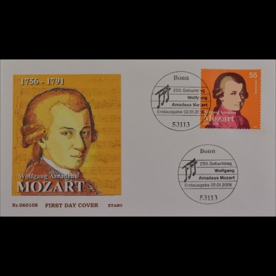 BRD Ersttagsbrief FDC Michel Nr. 2512 250. Geb. Wolfgang Amadeus Mozart