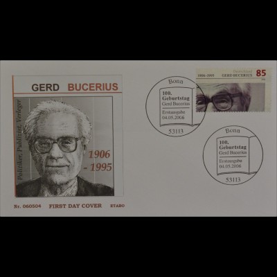 BRD Ersttagsbrief FDC Michel Nr. 2538 100. Geburtstag von Gerd Bucerius