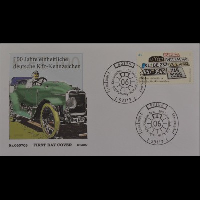 BRD Ersttagsbrief FDC MiNr. 2551 100 Jahre einheitliche deutsche Kfz-Kennzeichen