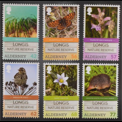 Alderney 2016 Nr. 547-52 Naturschutzgebiet Longis Flora Fauna Schmetterling
