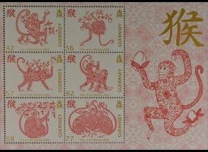 Guernsey 2016 Block 76 Jahr des Affen Chinesisches Horoskop