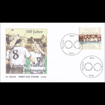 BRD Ersttagsbrief FDC MiNr. 2659 100 Jahre deutsche Fußball-Länderspiele Fußball