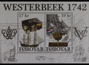 Dänemark Färöer 2016 Block 39 Westerbeeck 1742 Schiffe Segelschiff 