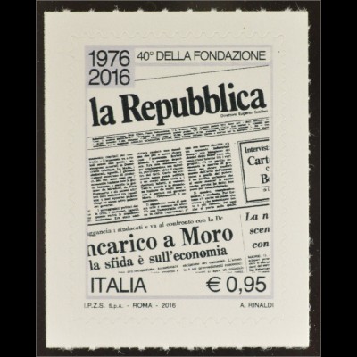 Italien Italy 2016 Michel Nr. 3876 40 Jahre Zeitung La Repubblica Spitzenprodukt