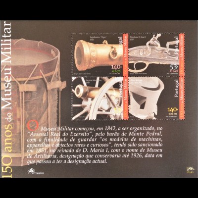 Portugal 2001 Block 171 150 Jahre Militärmuseum Kanone Gewehr Trommel Waffen