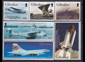 Gibraltar 2003 Michel Nr. 1036-41 Motorflug Flugboot NASA Columbia Concorde