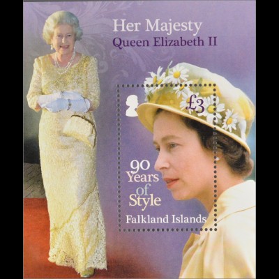 Falkland Inseln 2016 Block 50 90. Geb. Queen Elisabeth II. Für Royal Fans Block