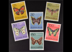 Jugoslawien 1964 Michel Nr. 1069-74 Schmetterlinge Tagpfauenauge Trauermantel