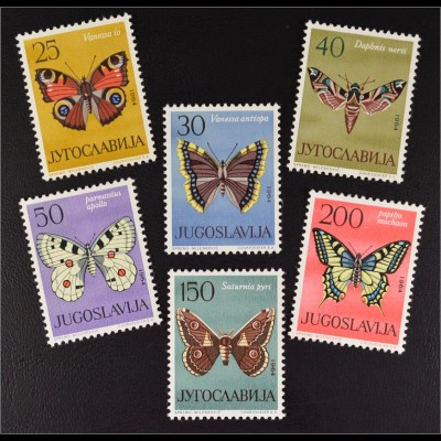 Jugoslawien 1964 Michel Nr. 1069-74 Schmetterlinge Tagpfauenauge Trauermantel