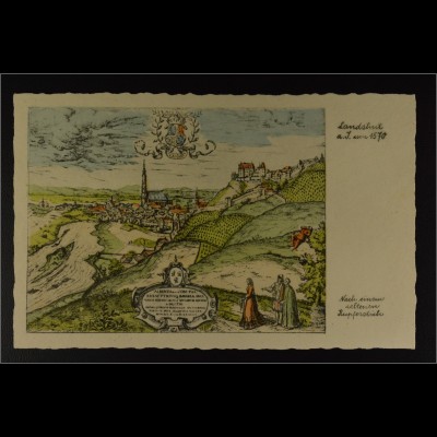Ansichtskarte Landshut a. d. Isar Stadtansicht nach seltenen Kupferstich um 1570