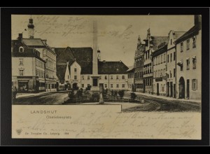 Ansichtskarte Landshut Ndb. Obeliskenplatz im Hintergrund Kloster Seligenthal