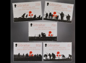Gibraltar 2015 Nr. 1730-34 100 Jahre Gedenken an die Schlacht an der Somme Krieg