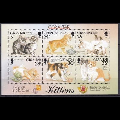 Gibraltar 1997 Michel Nr. Block 27 ** Junge Katzen; z. B.: rote Langhaarkatze