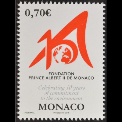 Monako Monaco 2016 Nr. 3304 10 Jahre Fürst Albert II. Stiftung Foundation Albert