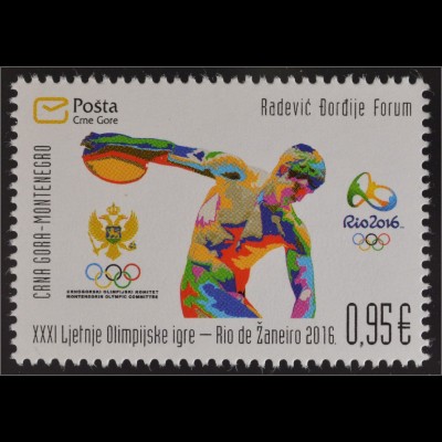 Montenegro 2016 Nr. 391 Olympische Spiele in Rio de Janeiro Diskuswerfer