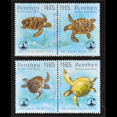Penrhyn Cook Island 1995 Michel Nr. 579-82 ZD Schutz der Seeschildkröten 