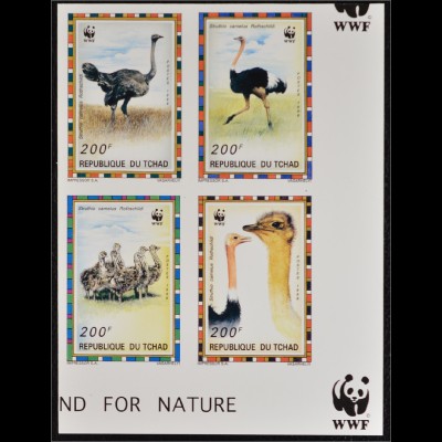 Tschad 1996 Michel Nr. 1370-73 B ungezähnte WWF Ausgabe Nordafrikanischer Strauß
