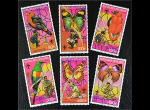 Guinea 1988 Michel Nr. 1208-13 A Pfadfinderbewegung Vögel und Schmetterlinge 