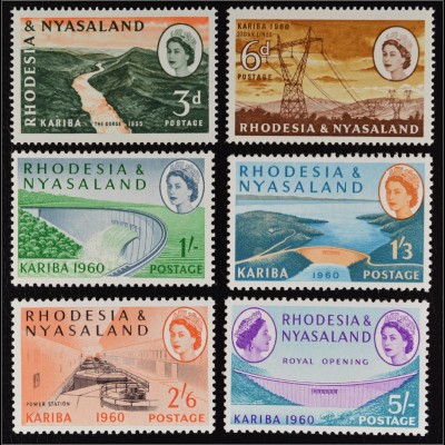 Rhodesien und Nyassaland 1960 Michel Nr. 34-39 Eröffnung Kariba Wasserkraftwerk 