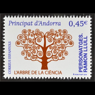 Andorra spanisch 2016 Michel Nr. 442 700. Todestag von Ramón Llull Baum Wissen