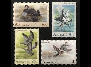 Australien Briefmarken Wasservögel Trauerschwan Schwarzhalsstorch Hühnergans