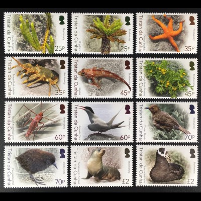 Tristan da Cunha 2016 Nr. 1249-60 Biodiversität Tier- und Blumenmotive Ökologie 