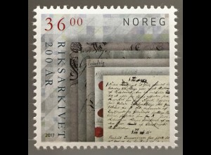 Norwegen 2017 Nr. 1937 200 Jahre Reichsarchiv Historische Schriften Dokumente
