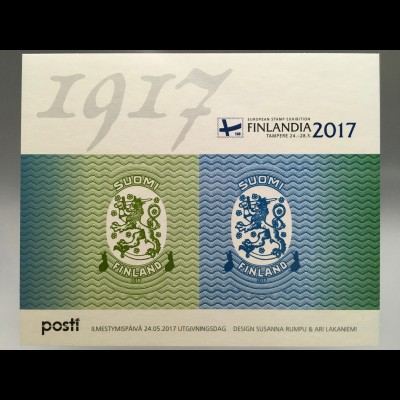 Finnland Finland 2017 Block 94 Briefmarkenausstellung FINLANDIA 2017