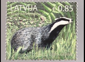 Lettland Latvia 2017 Michel Nr. 1018 Europäischer Dachs Fauna Tiere Waldbewohner