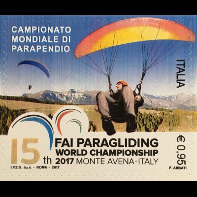 Italien Italy 2017 Michel Nr. 3984 Weltmeisterschaft im Gleitschirmfliegen