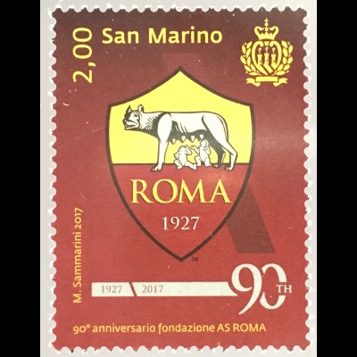 San Marino 2017 Nr. 2718 90 Jahre Fußballverein Associazione Sportiva Roma 